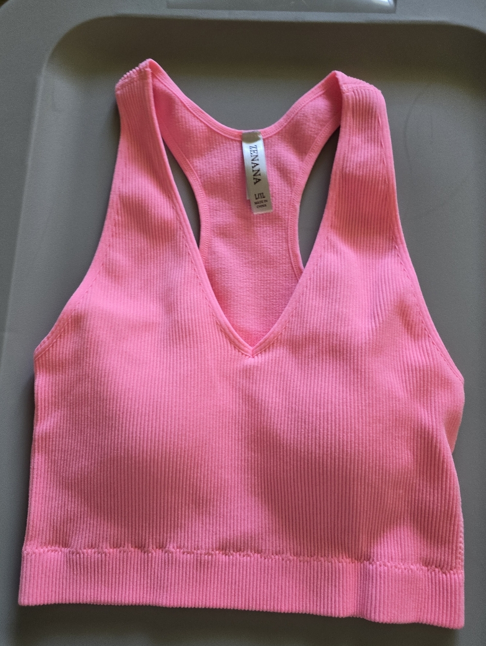 ZENANA Coral Ribbed Racerback Brami V Neck Tank Crop Top L/XL Padded NWOT